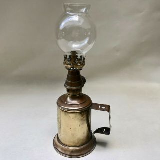 VINTAGE FRENCH SMALL BRASS CAMFOR OIL LAMP WITH CLEAR GLASS SHADE 2