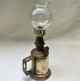 VINTAGE FRENCH SMALL BRASS CAMFOR OIL LAMP WITH CLEAR GLASS SHADE 3