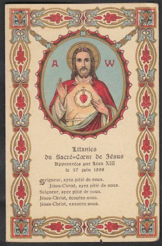 1898 Litany Of The Sacred Heart Of Jesus Antique French Holy Card Booklet