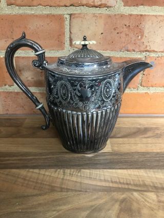 Lovely Early English Silver Plated Deco Stylish Tall Teapot And Solid 0.  7kg