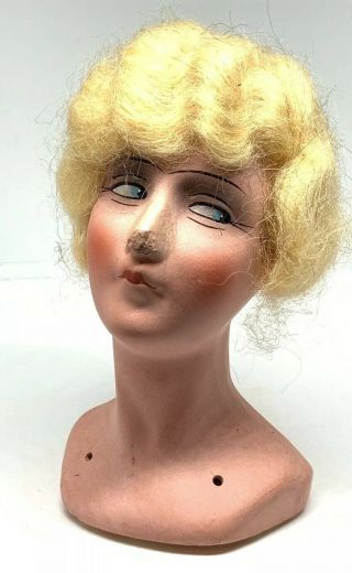 Antique German Boudoir Half/pin Cushion Doll W/ Mohair Wig 5 1/2  Tall