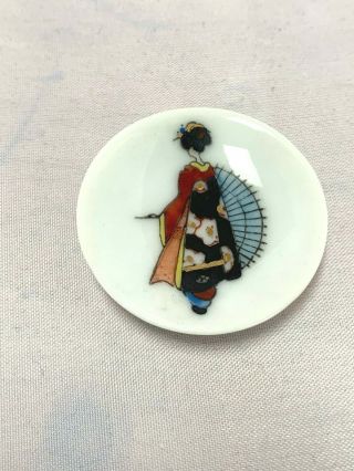 Vintage Japanese Porcelain Miniature Plate With Woman (e23)