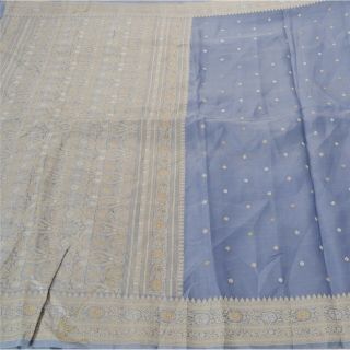 Sanskriti Vintage Blue Saree Pure Silk Woven Craft 5 Yd Fabric Premium Sari 2
