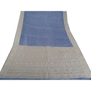 Sanskriti Vintage Blue Saree Pure Silk Woven Craft 5 Yd Fabric Premium Sari 4