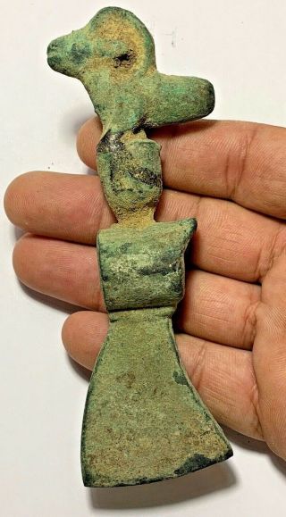 Perfect Ancient Roman Bronze Axe With Bust Animal 100 Ad 195,  1gr 135,  0mm