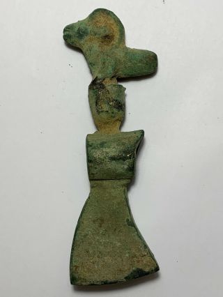 PERFECT ANCIENT ROMAN BRONZE AXE WITH BUST ANIMAL 100 AD 195,  1gr 135,  0mm 3