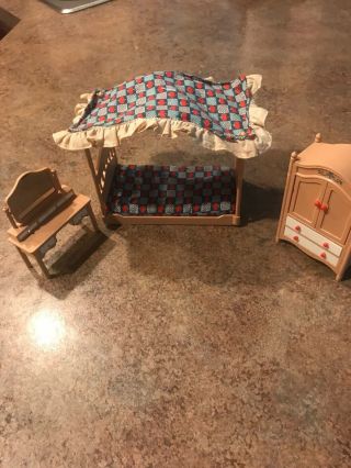 Tomy Vintage Dollhouse Bedroom Furniture With Canopy Bed