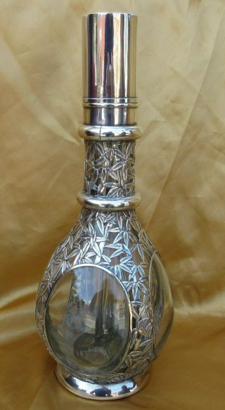 Antique Japanese Export Sterling Silver Bamboo Overlay Decanter 12 3/4
