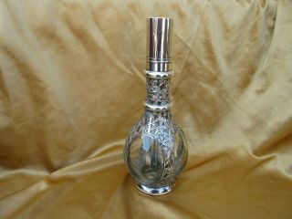 ANTIQUE JAPANESE EXPORT STERLING SILVER BAMBOO OVERLAY DECANTER 12 3/4 2