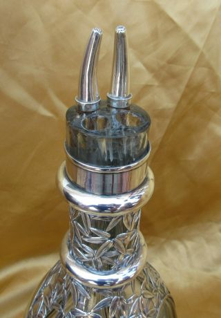 ANTIQUE JAPANESE EXPORT STERLING SILVER BAMBOO OVERLAY DECANTER 12 3/4 7
