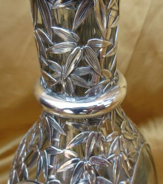 ANTIQUE JAPANESE EXPORT STERLING SILVER BAMBOO OVERLAY DECANTER 12 3/4 8