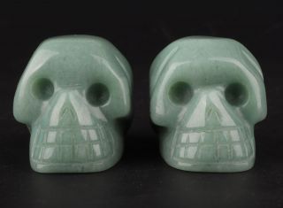 2 Natural Dongling Jade Hand Carving Skull Statue Exorcism