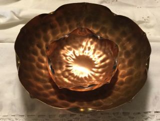 2 Vintage Solid Copper Hand Hammered 10” & 6” Dish Bowl