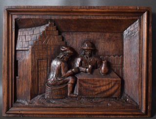 French Architectural 19th.  C Deep Carved Oak Wood Wall Panel Of Breton
