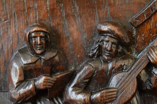 Architectural 19th.  C Carved Oak Wood Wall Panel of Breton Men Playing Music 3