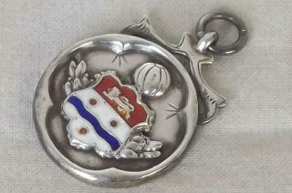A Fine Solid Silver & Enamel Pocket Watch Chain Fob Medal Birmingham 1927.