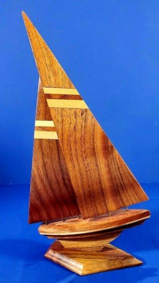 Hand Crafted Two Colored Wooden Sailboat - Signed By Artist