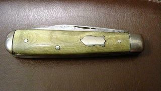 Vintage Scrade Cutlery 3 1/4 " Swell End Jack Knife W/ Green Wood Handles