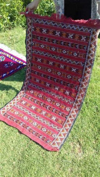 Vintage Small Azilal Berber Carpet/rug Kilim Hand Woven Moroccan Wool Rug Tapis
