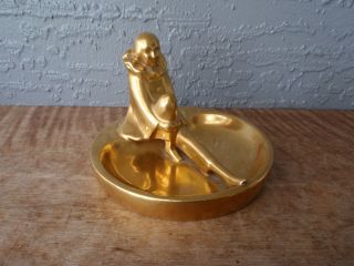 Antique Gold Art Deco Stouffer Studio China Porcelain Clown Dish Tray Vanity Pin