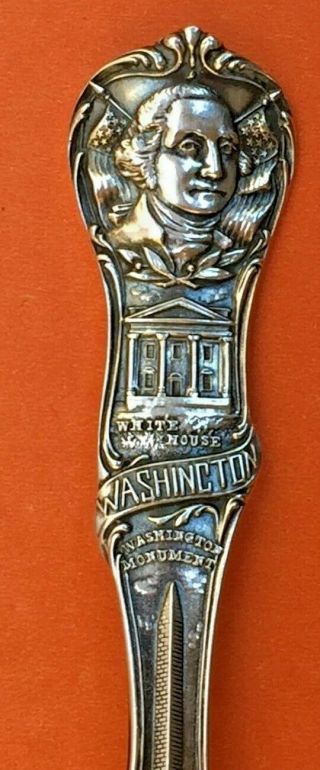 Fancy 5 - 3/8 " Washington D.  C.  District Of Columbia Sterling Silver Souvenir Spoon