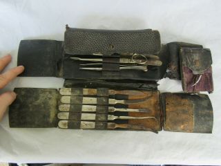 Antique 19th Century Sharp Smith Surgical Instruments W/ Leather Fold Up Pouch