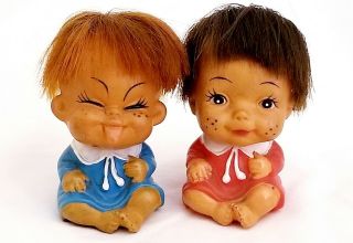 Vintage Rubber Dolls Made In Korea Cuties Baby With Freckles