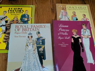 4 Tom Tierney Paper Dolls,  Princess Diana,  Roaring 20,  Royal Family,  Grace Kelly