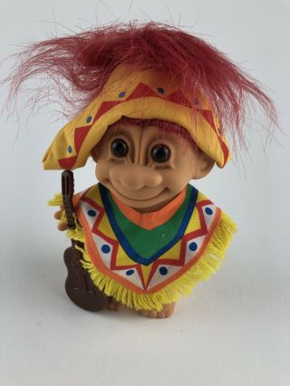 Russ 4.  5 " Mexican Troll Doll Trolls Around The World Series Guitar Red Hair