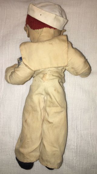 Vintage Jointed Handmade Cloth Sailor Doll Embroidered Face & Hair One Of A Kind 3