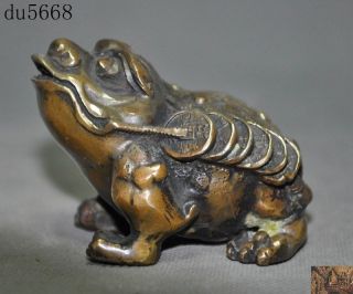 China Feng Shui Bronze Wealth Coin Animal Golden Toad Bufo Spittor Frog Statue