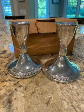 Vintage Creative Weighted Sterling Silver Candlesticks 4.  25 " W Orig Box