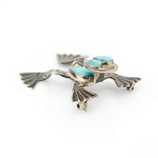 Antique Vintage Sterling Silver Native Hopi Pawn Turquoise Tree Frog Pin Brooch 3