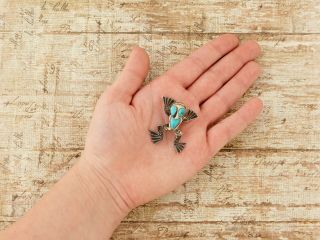 Antique Vintage Sterling Silver Native Hopi Pawn Turquoise Tree Frog Pin Brooch 5