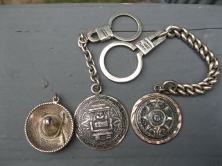 Vintage Mexico Sterling Silver Key Chains And Hat Marked.  925 61 Grams W/chains