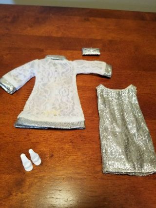 Vintage Barbie Japanese Exclusive Clone Silver White Lace Dress,  Shoes And Purs