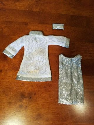 Vintage Barbie Japanese Exclusive Clone Silver White Lace Dress,  Shoes and Purs 2