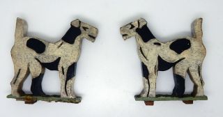 2 Antique English Antique Wooden Folk Art Airedale Dogs From Toy Farm Set
