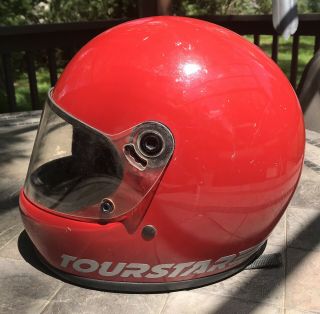 Vintage Bell Tourstar Full Face W/shield Red Motorcycle Helmet L - 7 3/8
