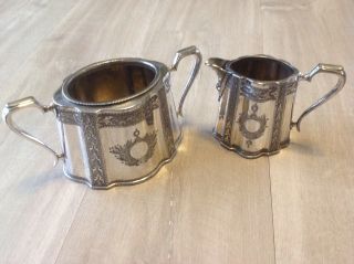 Quality Antique Silver Plated Sugar Bowl & Milk Jug Ornately Decorated Engraved