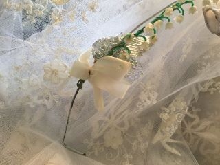 Antique 1940 ' s wedding bridal cake topper Lily Of The Valley flowers dove bells 3