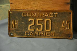 Antique 1945 Hampshire Contract Carrier License Plate 250 Nh Collectible