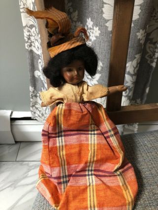 Black Vintage Halloween Witches Hat Bisque/composition Doll