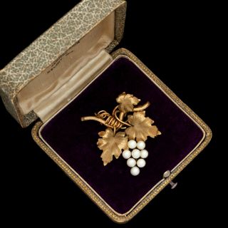 Antique Vintage Art Deco 12k Gold Filled Gf Faux Pearl Grape Cluster Pin Brooch
