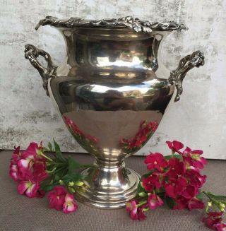 Antique English Georgian Silver Plate Wine Cooler Urn Planter Hand Chased