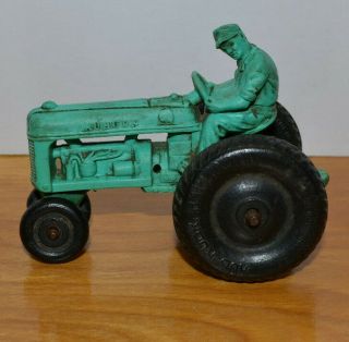Vintage Auburn Rubber Tractor 4 " Green Black Wheels Antique Toy