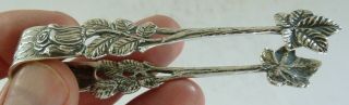 Antique 925 Solid Silver Rose Flower Sugar Tongs Spoon W I Broadway & Co 1948