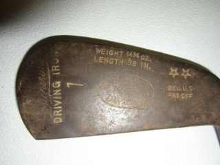 Macgregor Crawford Canby Co.  Driving Iron 1 Antique Hickory Wood Shaft Golf Club