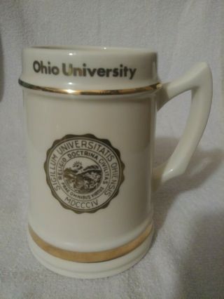 Vintage Ohio University Mug Stein Ben Silver,  Maker White W/ Gold Trim