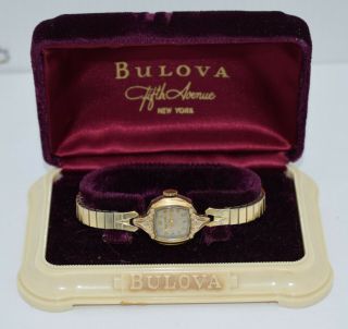 Vintage Lady Bulova 17 - Jewel Cal 7bs L0 1950 10k - Rgp W/retro Fifth Ave Orig Box